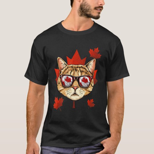 T-shirt Chat Canadien Feuille D'érable Drapeau Du Canada C (Devant)