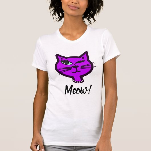 T-shirt Chat cartonné mignon violet Winte (Devant)