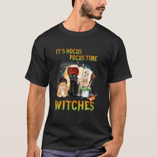 T-shirt Chat C'est l'heure de Hocus Pocus Sorcières Design (Devant)
