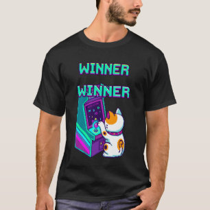 T-shirt Chat Chanceux Arcade Gagnant Art de Jeux Rétro