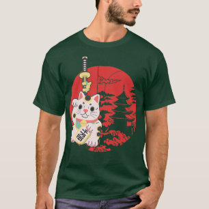 T-shirt Chat chanceux chinois avec épée samouraï en Chine