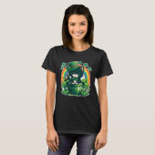 T-shirt Chat Chanceux et Pot Arc-en-ciel Trèfle St Patrick (Devant entier)