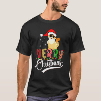 T-shirt Chat Chapeau de Noël Lumières de Noël Chat Mignon 