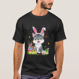 T-shirt Chat Chasse aux œufs de Pâques Lapin Oreille Chat