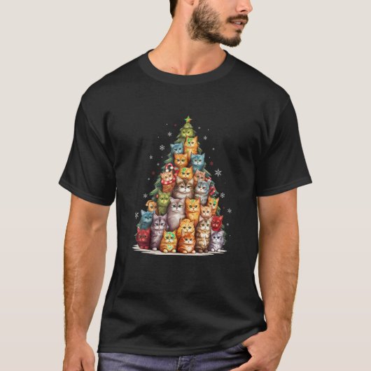 T-shirt Chat Chat Noël arbre Funny Chat de Noël Funny Chat (Devant)