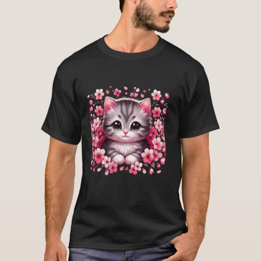 T-shirt Chat Chaton Fleur de Cerisier (Devant)