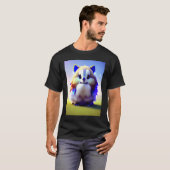 T-shirt Chat Chaton Lapin Extra Doux Blanc Bleu (Devant entier)