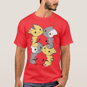 T-shirt Chat Chats Cute Kitty Pile Anime Neko Kitten Kawai