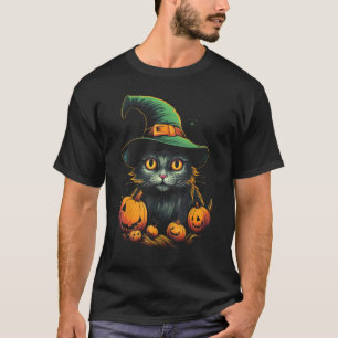 T-shirt Chat Cheetoh avec chapeau de sorcière et citrouill