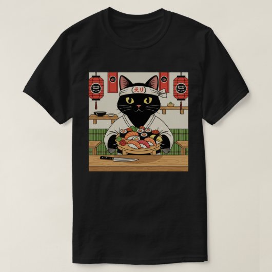 T-shirt Chat Chef Sushi  (Design devant)