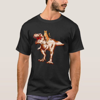 T-shirt Chat chevauchant le dinosaure rex Tyrannosaurus Ch