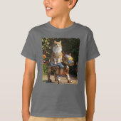 T-shirt Chat chevauchant son fidèle chien robot ! (Devant)