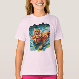 T-shirt Chat chevauchant un chien amical dans l'eau !