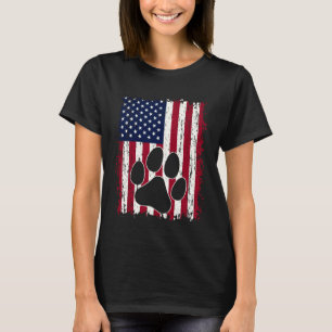 T-shirt Chat Chien Drapeau Américain Empreinte de Patte Di