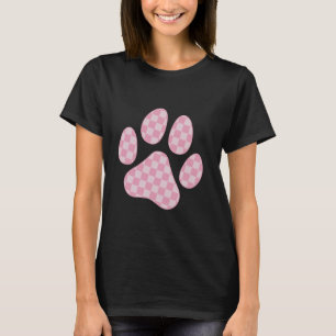 T-shirt Chat Chien Patte Imprimé Damier Rose