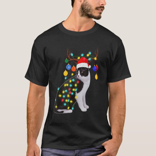 T-shirt Chat Christmas Light Cat (Devant)