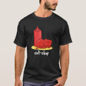T-shirt Chat-chup Funny Red Ketchup Chat Pun Dark BG (Devant)