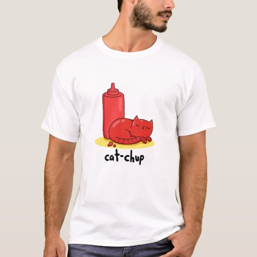 T-shirt Chat-chup Funny Red Ketchup Pun de chat (Devant)