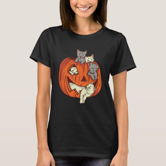 T-shirt Chat Citrouille Jack-o'-lantern Chat Costume d'Hal (Devant)