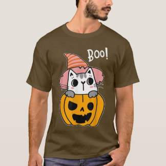 T-shirt Chat Citrouille Lazy Costume d'Halloween Cute Kitt