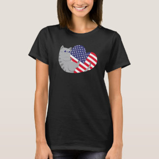 T-shirt Chat Cœur Patriotisme États-Unis 4 juillet Drapeau