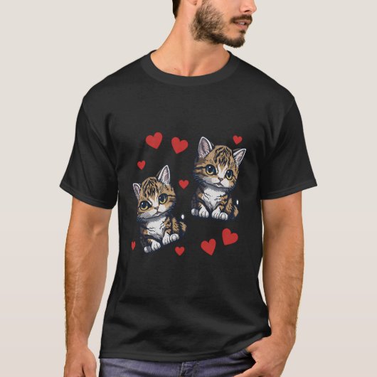 T-shirt Chat Coeurs Chemise Amour Chatons Filles Femme Cha (Devant)