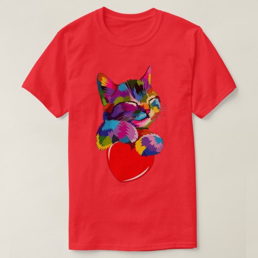 T-shirt Chat coloré Accrocher le coeur (Design devant)