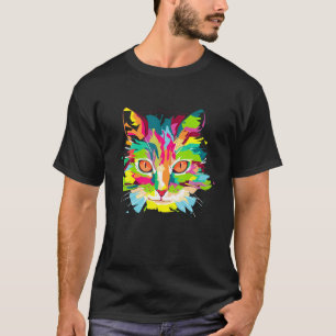 T-shirt Chat coloré artistique couleurs vives chatte chatt