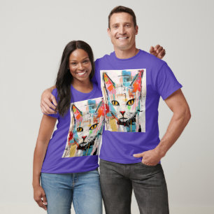 T-shirt Chat Coloré Dessin Animé Kitty avec Œil Fou GRAFFI