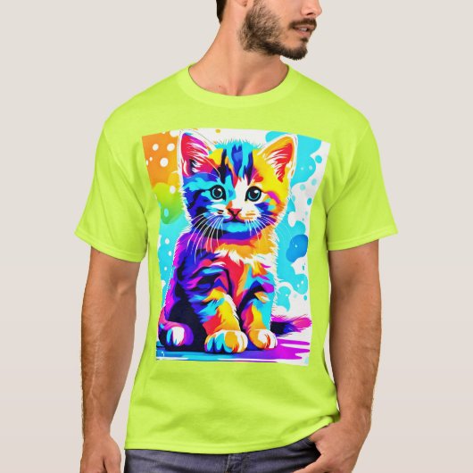 T-shirt Chat Coloré Éclaboussant (Devant)