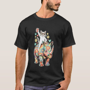 T-shirt Chat Coloré Rhinocéros Soirée Rave EDM Festival Nu