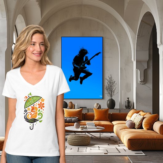 T-shirt Chat coloré sous l'art parapluie