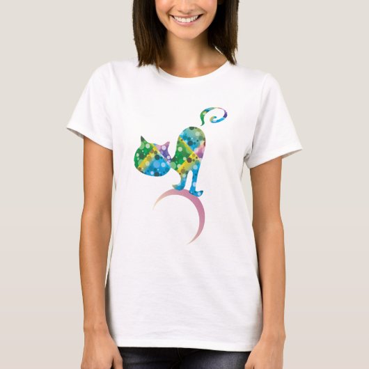 T-shirt Chat Coloré Sur Crescent Moon (Devant)