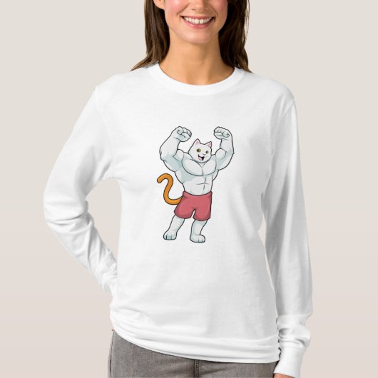 T-shirt Chat comme Bodybuilder avec de grands Muscles (Devant)