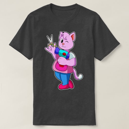 T-shirt Chat comme coiffeur avec sèche-cheveux ciseaux (Design devant)
