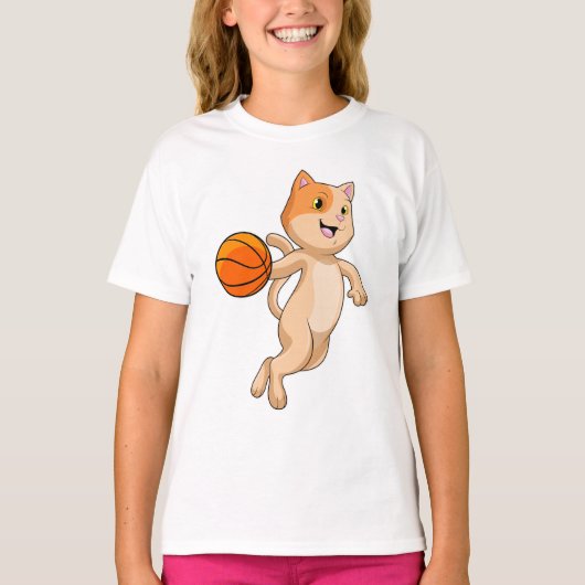 T-shirt Chat comme joueur de basket-ball avec basket-ball (Devant)