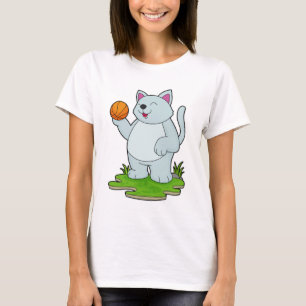 T-shirt Chat comme joueur de basket-ball avec basket-ball