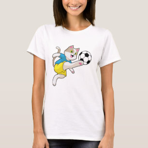 T-shirt Chat comme joueur de football avec balle de footba