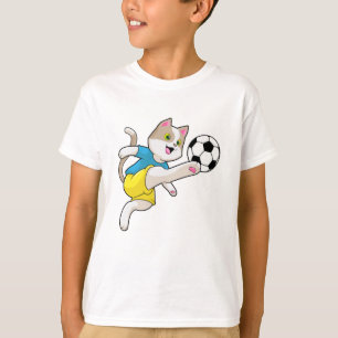 T-shirt Chat comme joueur de football avec balle de footba