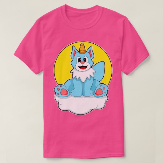 T-shirt Chat comme licorne sur nuages soleil (Design devant)