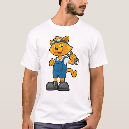 T-shirt Chat comme Mécanique avec Spanner (Devant)