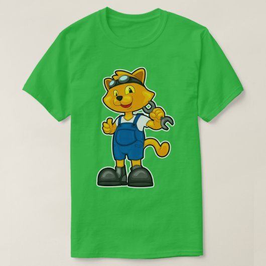 T-shirt Chat comme Mécanique avec Spanner (Design devant)