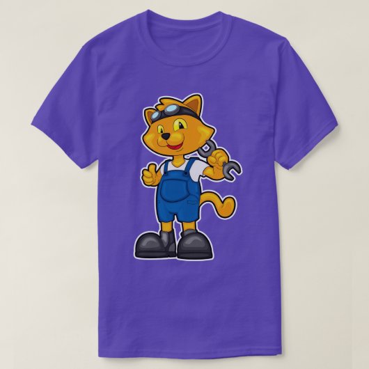 T-shirt Chat comme Mécanique avec Spanner (Design devant)