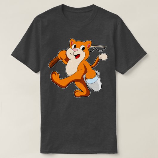 T-shirt Chat comme pêcheur avec canne de pêche Bucket d'ea (Design devant)
