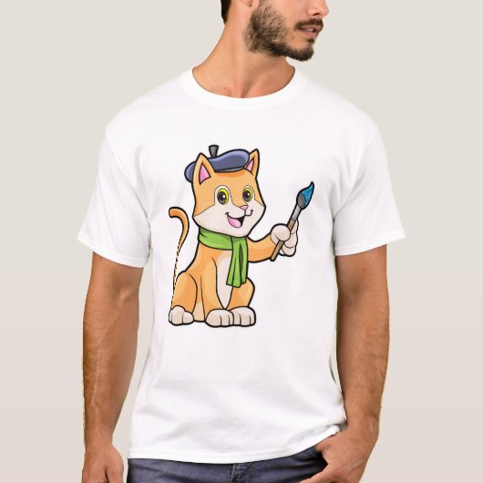 T-shirt Chat comme Peintre avec pinceau et écusson (Devant)
