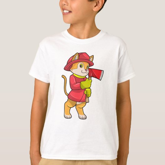 T-shirt Chat comme pompier avec Ax (Devant)