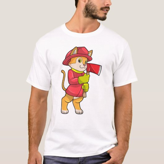 T-shirt Chat comme pompier avec Ax (Devant)