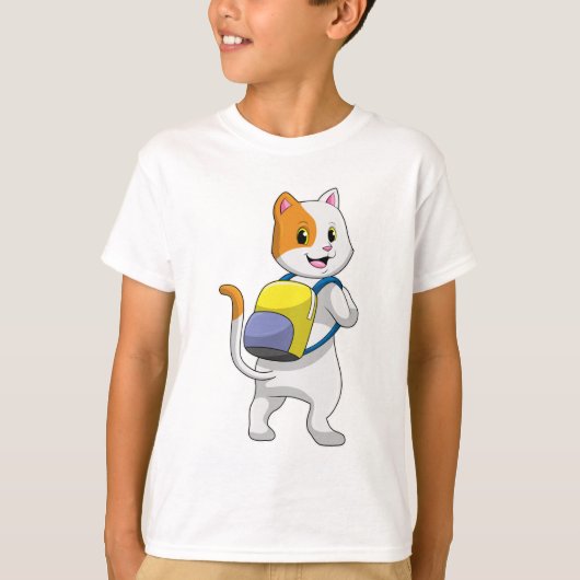 T-shirt Chat comme randonneur avec sac à dos (Devant)