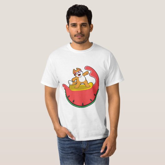 T-shirt Chat comme surfer avec Watermelon (Devant entier)
