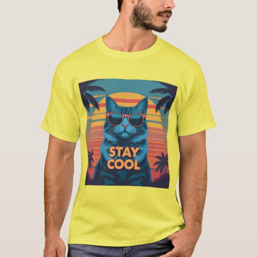 T-shirt Chat cool à Paradise Tee - Retro Neon Sunset (Devant)